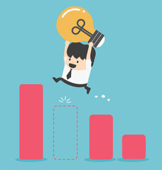 illustration Businessman Jump Through The Gap In Growth Chart
