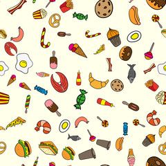 Hand drawing. Set of fast food. Icons. For your design.