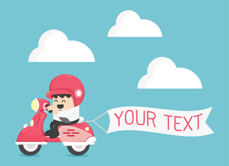 businessman on scooter have message board. your text