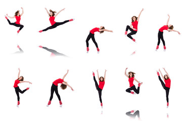 Woman doing exercises on white