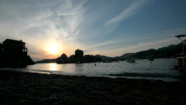 Summer sunset in Przno bay in Montenegro