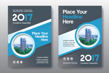 Blue Color Scheme with City Background Business Book Cover Design Template in A4. Can be adapt to Brochure, Annual Report, Magazine,Poster, Corporate Presentation, Portfolio, Flyer, Banner, Website.
