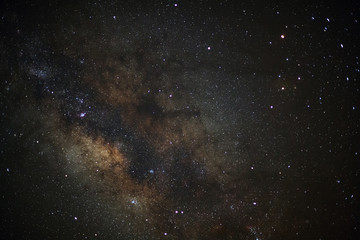 Close-up of Milky way galaxy with stars and space dust in the universe, Long exposure photograph, with grain.