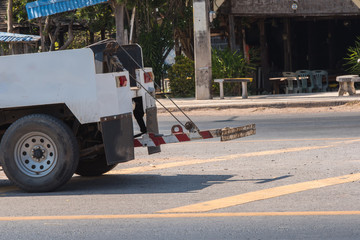 Car crash accident on road,Front of white car get damaged by accident on the road