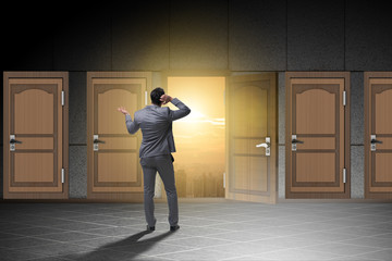 Fototapeta premium Businessman in business uncertainty concept
