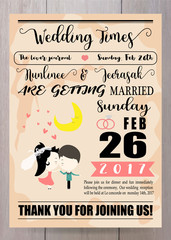 Pink blue wedding template collection for banners,Flyers,Placards with bride and groom in newspaper style