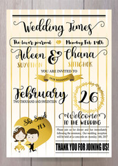 Gold wedding template collection for banners,Flyers,Placards with bride and groom in newspaper style