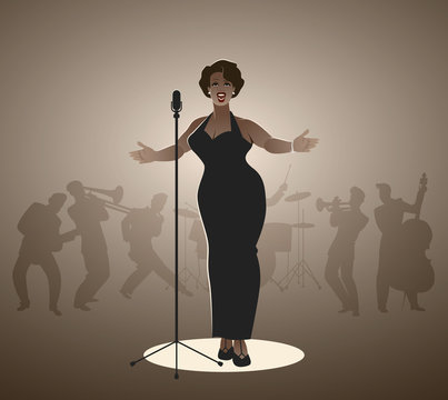 Elegant, Curvy And Sexy Jazz Singer Woman Singing A Melody