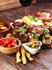 Italian antipasti wine snacks set. Cheese variety, Mediterranean