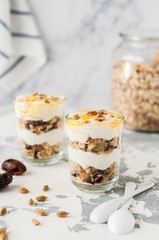Spiced Yogurt with Granola in Glasses