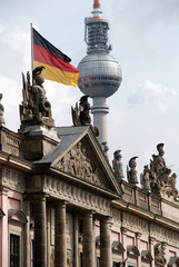 Detail of the Zeughaus in Berlin, Germany. In the background the Television Tower