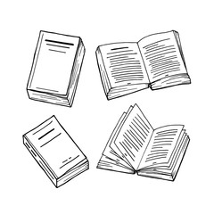 Hand drawn sketch of books isolated on a white, vector elements set