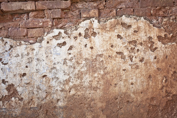 Old rusty vintage damaged brick wall background
