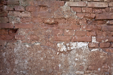 Old rusty vintage damaged brick wall background - obrazy, fototapety, plakaty