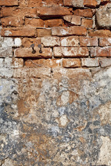 Old rusty vintage damaged brick wall background - obrazy, fototapety, plakaty