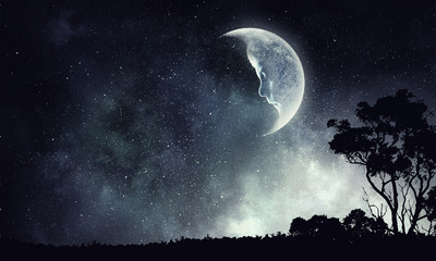 Naklejka na ściany i meble Moon in sky . Mixed media