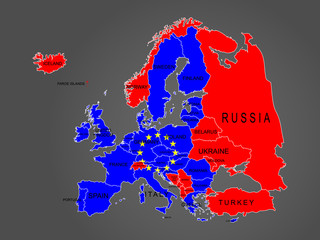 Europe map with names of countries
