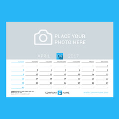 Calendar Template for April 2017. Week Starts Sunday. Design Print Template. Vector Illustration Isolated