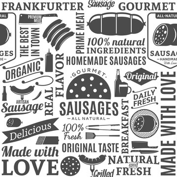 Typographic vector sausages seamless pattern or background