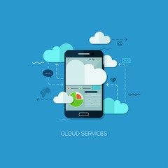 Cloud services vision flat web infographic technology application internet business concept vector