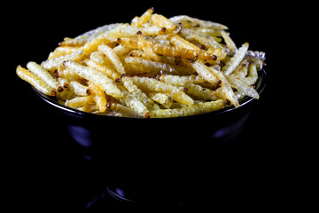 Dried insect deed fried, Worm bamboo fried, Local food.