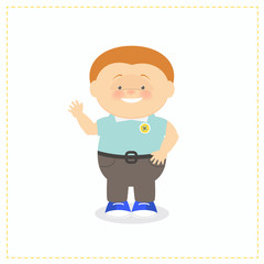 The red-haired boy is waving. Vector cartoon