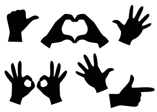 Hands gloved hand gestures. Set of hand gestures, vector