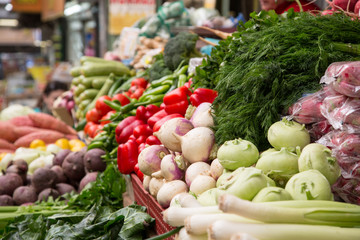 Various organic beautiful vegetables at farmers market