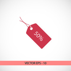 50% tag icon, vector illustration. Flat design style 