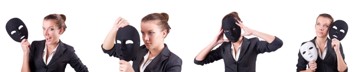 Woman with mask in hypocrisy concept