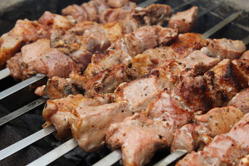Meat porkis fried on the grill skewers at coals 20451