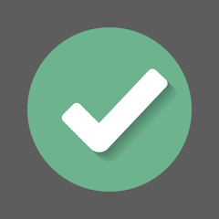 Check mark flat icon. Approved round colorful button, circular vector sign with shadow effect. Flat style design