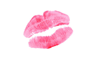 Print of pink lips isolated on a white background