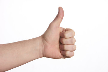 Man hand with thumb up isolated on white background