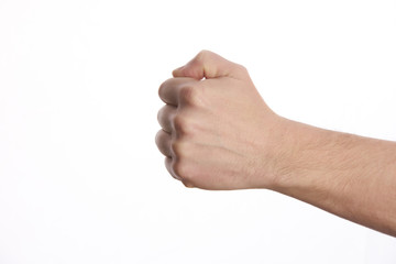 Male clenched fist, isolated on a white background Man hand with a fist.