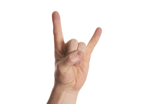 Rock and roll hand sign on isolate white background