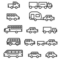 Car Set. Types of Vehicles. Icons single line. Vector EPS 10