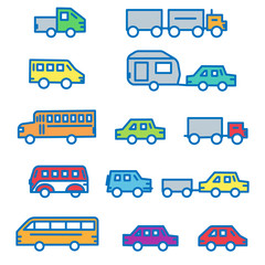 Car Set. Types of Vehicles. Color Icons single line. Vector EPS 10