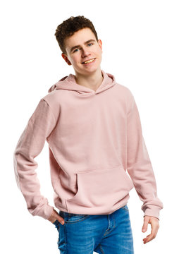 Young man standing on white background