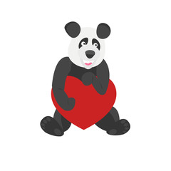 Cute panda holding a heart isolated on a white background