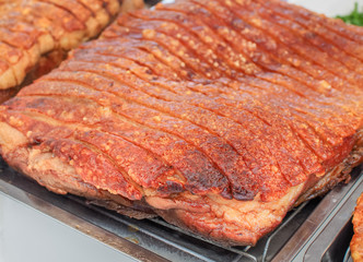 Deep fried pork belly (Crispy pork) for food image, Selective focus