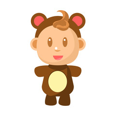 Small Happy Baby Standing In Brown Bear Costume Vector Simple Illustrations With Cute Infant