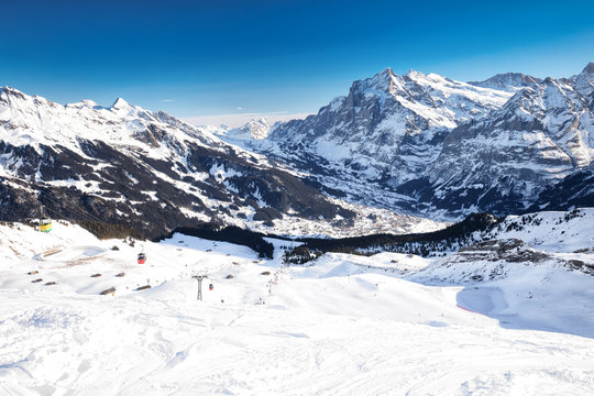 Jungfrau ski mountain resort in Swiss Alps, Grindelwald, Switzerland