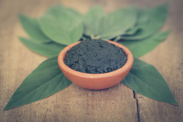 Medicinal pigeon pea leaves with ground paste