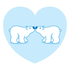 Blue Polar Bear Couple against Blue Big Heart