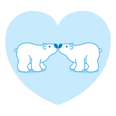 Blue Polar Bear Couple against Blue Big Heart
