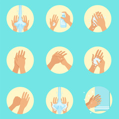 Hands Washing Sequence Instruction, Infographic Hygiene Poster For Proper Hand Wash Procedures