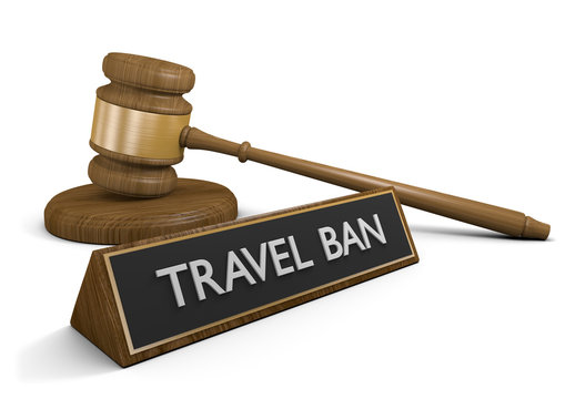 Law concept of the controversial United States travel ban restrictions, 3D rendering