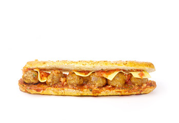 long sandwich with cheese and Burger on white background
