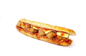 long sandwich with cheese and Burger on white background 3